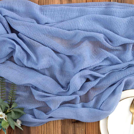Tischläufer, 90x300 cm Boho Käsetuch Tischläufer, Halbdurchsichtiger Dekostoff, Käsetuch Tischläufer für Babyparty, Geburtstagsparty, Hochzeit Tischdeko - Neu Blau Grau