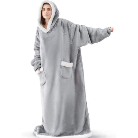 Decke mit Ärmeln und Kapuze, Kuscheldecke Hoodie Grau Wärme Decke Hoodie, Ganzkörperdecke Winter TV-Decke für Erwachsene Unisex - 150cm