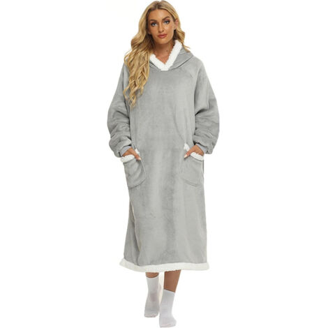 Decke mit Ärmeln und Kapuze, Kuscheldecke Hoodie Grau Wärme Decke Hoodie, Ganzkörperdecke Winter TV-Decke für Erwachsene Unisex - 120cm