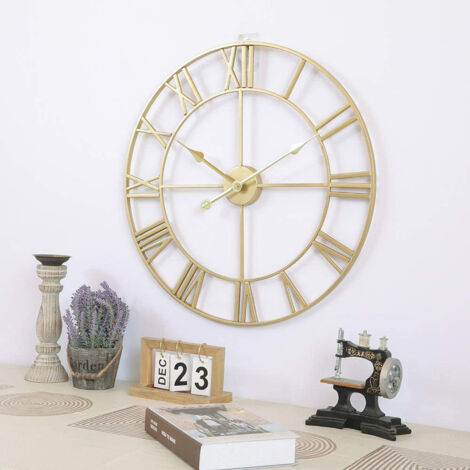 VIKMARI Leise Nicht Ticken Rustikal Wanduhr, Römische Zahlen Holz