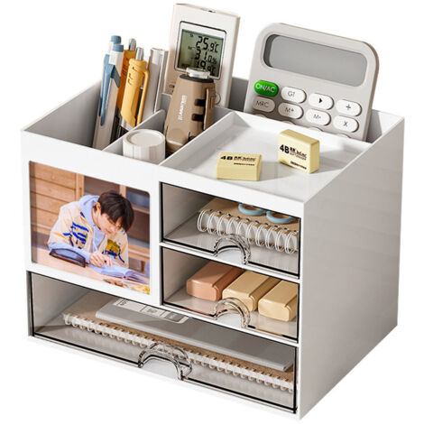 Stiftehalter Schreibtisch Organizer, Schreibtisch Organizer Weiß Stifte, Schubladenbox Kunststoff für Büro Schule Kosmetik Schmuck (1/5)