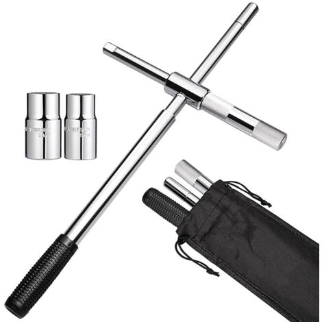 Radmutternschlüssel Set Teleskop Radschlüssel Auto Reifenwechsel 17mm/19mm/21mm/23mm Kreuzschlüssel Aufbewahrungstasche Kreuzschlitzschlüssel mit 2 Standardbuchsen Radkreuz für Autoreifen