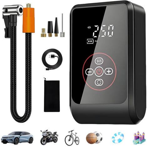 Elektrische Luftpumpe 150 PSI, 3-in-1 Tragbare Akku Kompressor, Mini Fahrrad Luftpumpe Elektrisch Mit Digital LED Anzeige Licht, 4 Modi, Pumpe für Auto, Motorräder, Fahrräder, Bälle (1/5)