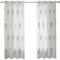 Vorhänge mit Blätter Muster, Stickerei Vorhang Transparent, Dekoration Ösen Gardinen Für Wohnzimmer, Vorhang Kurz Fenster, 2er Set Modern Schlafzimmer Vorhänge – Blau 140x260cm