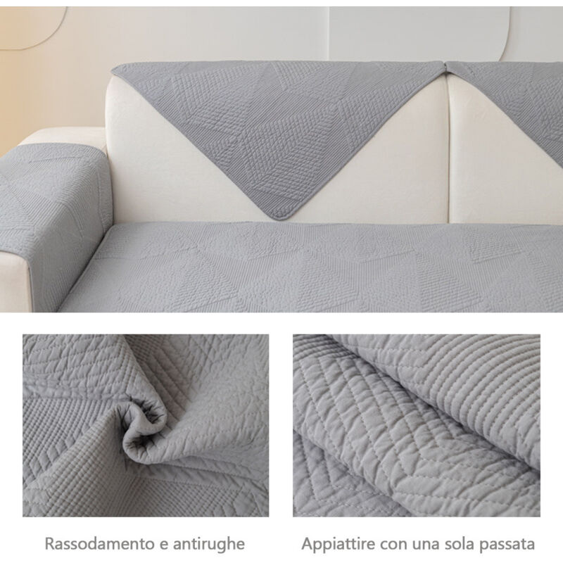 Copridivano Universale EURHOWNG A Forma Di L: Elasticizzato, Antiscivolo, In Misto Poliestere E Spandex, Per Divano Componibile Con Chaise Longue, Grigio Chiaro, 88% Poliestere 12% Spandex