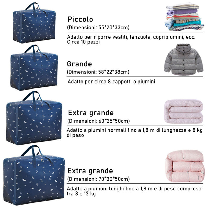 2 Borse Portaoggetti Extra Large In Tessuto Oxford, 120x94 Cm, Con Cordoncino, Per Piumoni E Coperte