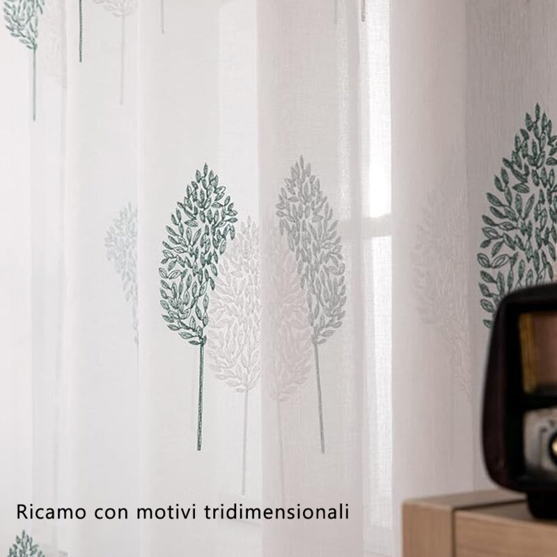 Tende Velate Con Ricamo A Foglia Blu, 2 Pannelli 96,5x160 Cm, In Chiffon Di Poliestere, Filtrano La Luce, Per Soggiorno E Camera Da Letto - 6