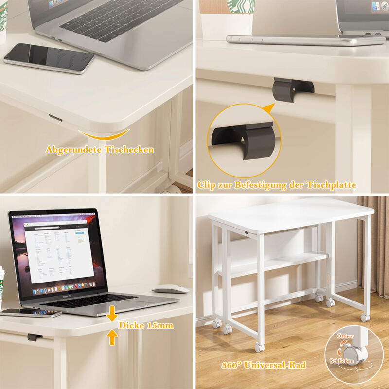 SOROGRA Scrivania Pieghevole Salvaspazio con Supporto Monitor, Tavolo Pieghevole per Computer Ufficio Casa & Piccoli Spazi, Scrivania Piccola Facile da Montare, Beige