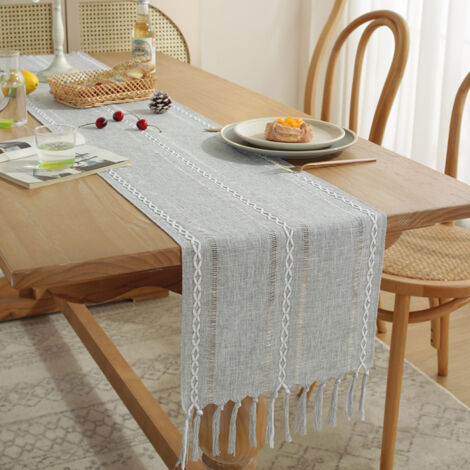 Runner da tavola con nappe bohémien, stile rustico, decorazione da tavolo per cucina, vacanze, matrimoni, cene, compleanni - grigio 33x160cm