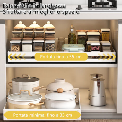 Organizer espandibile per armadietti, 30 ~ 45,7 cm di larghezza x 43,2 cm di profondità, ripiani scorrevoli resistenti, regolabili in altezza, organizer espandibile per armadio da cucina Organizer espandibile per armadietti, 30 ~ 45,7 cm di larghezza x 43,2 cm di profondità, ripiani scorrevoli resistenti, regolabili in altezza, organizer espandibile per armadio da cucina