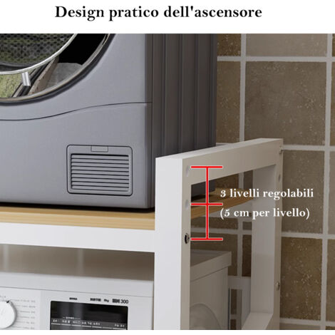 Scaffale per Incolonnamento Lavatrice e Asciugatrice,3 Regolabili in Altezza Supporto lavatrice Asciugatrice,Base Per Lavatrice Capacità Di Carico 300kg,Ideale Per Bagno (Nero, 75x65x105cm