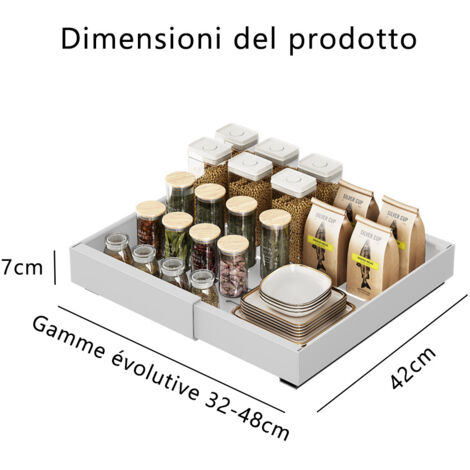 Organizer Estraibile Per Armadio: Regolabile Da 32 A 52 Cm, Senza Fori, In Acciaio, Per Cucina E Dispensa