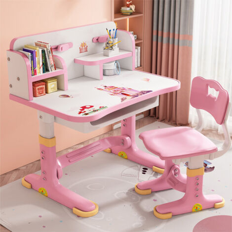 Set Scrivania E Sedia per Bambini, Crivania per Bambini per Studenti regolabile in altezza Ergonomico - 602 Castello Rosa (1/5)