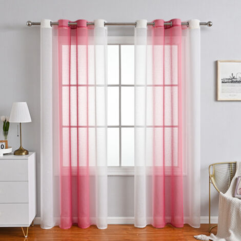 Tende per Interni Soggiorno Camera da Letto Cameretta Bimbo Voile Semitrasparenti Righe Con Occhielli Strisce Decorativi per Tenda Finestra Balcone Casa 2 Pannelli – rosa 132x160