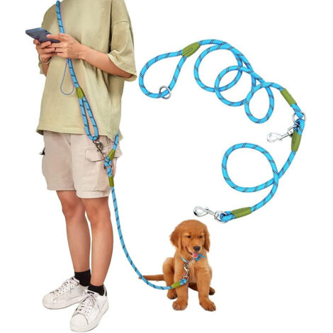 Guinzaglio per cani a mani libere, 2,3 m, in corda, riflettente, per cani di taglia grande, media e piccola, per camminare, fare jogging e correre - Bleu (1/5)