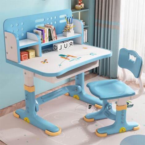 Set Scrivania E Sedia COSTWAY Per Bambini - Altezza Regolabile Con Luce LED - Scrivanietta Blù - Foto 11