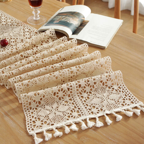 Runner Da Tavola Boho In Lino E Cotone - Dimensioni 33x220 Cm, Con Nappe, Design Bicolore Marrone E Bianco, Per Decorazione Casa E Eventi - 14