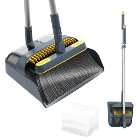 LEAZZLE Set Scopa E Paletta Salvaspazio Con 30 Carte Elettrostatiche - Testa Girevole 180&deg;, Per Interni E Giardino