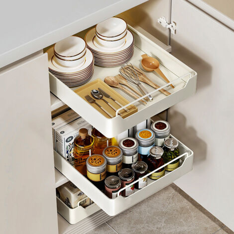 Cassetto Telescopico, Organizzatore Estraibile per Armadietto, Cassetti Estraibili per Mobili Cucina, Ripiani per Cassetti Estraibili Cucina per Armadietto, Dispensa, Bagno - 35x43x7cm