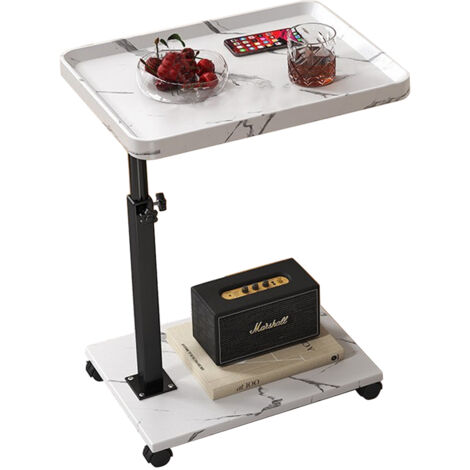 Tavolino Da Divano Regolabile Con Ruote - Forma C, Legno, Girevole 360°, Altezza 45-80cm