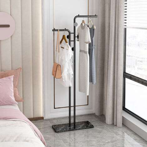 Metallo Stand Appendiabiti, Attaccapanni da Terra con 5 Ganci, Base in Piastra Quadrata, Salvaspazio Appendiabiti ingresso moderno, Adatto per Soggiorno, Camera da letto, Ufficio - Nero