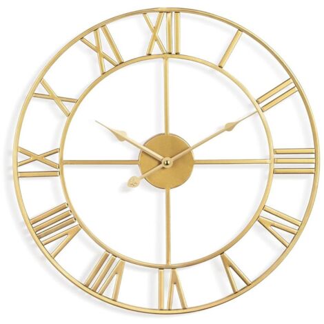 Grande Orologio da parete silenzioso, Numeri romani vintage Orologio scheletro in metallo, Soggiorno Cucina Caffe Ufficio Decor - Oro 50cm