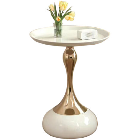 Tavolino rotondo, Elegante tavolino da cocktail e bevande, Comodino in marmo Tavolino da caffè piccolo Tavolino da salotto e per piccoli ambienti - Bianco