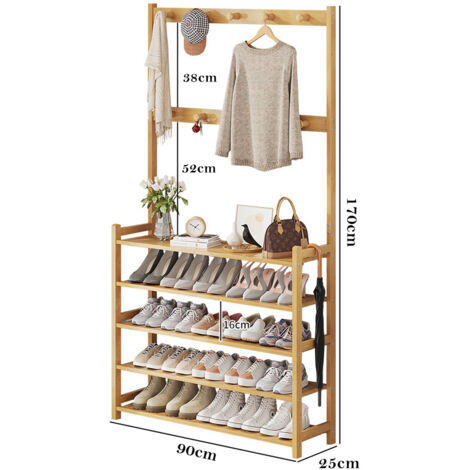 Panchina Per Ingresso Con Appendini E Scarpiera 3 In 1, Mobile In Legno E Metallo, 80x34x171 Cm, Marrone Rustico - 5