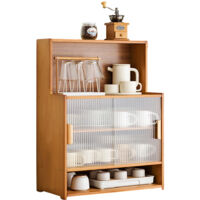 Mobiletto da cucina, mobile contenitore per piano di lavoro con divisorio a due strati e piano di lavoro apribile, organizer per armadi in bambù, porta trasparenti - 74 altezza