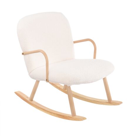 MEUBLE COSY Schaukelstuhl Beige - Gepolsteter Relaxsessel Mit Holzkufen Bis 120kg