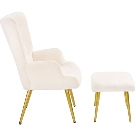 Ohrensessel Mit Hocker Polyester-bezug, Fernsehsessel Polstersessel Armlehnensessel Relaxsessel Cocktailsessel Teddy-plüsch Stilvolles Design | Mit Geld