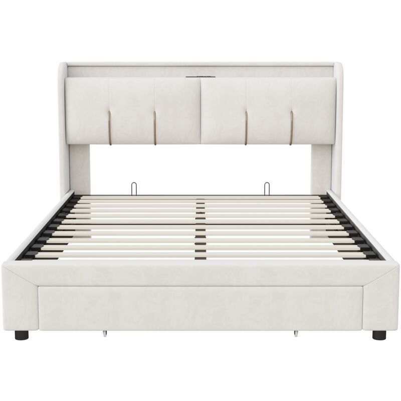 Letto Matrimoniale 140x200 Con USB, LED E Testata Regolabile - Bianco, Senza Materasso - Foto 5