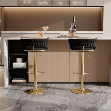 Sgabelli da bar design regolabili nero e legno scuro (set di 2) VASCO - Miliboo