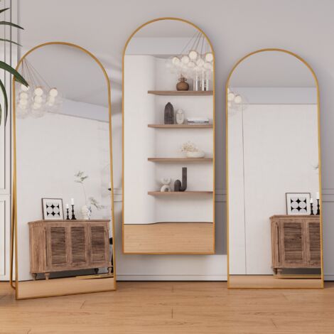 Specchio da terra 165 x 60 cm, grande specchio da pavimento, specchio a figura intera, specchio da parete per camera da letto, spogliatoio e specchio da parete con cornice sottile, semicerchio - Oro