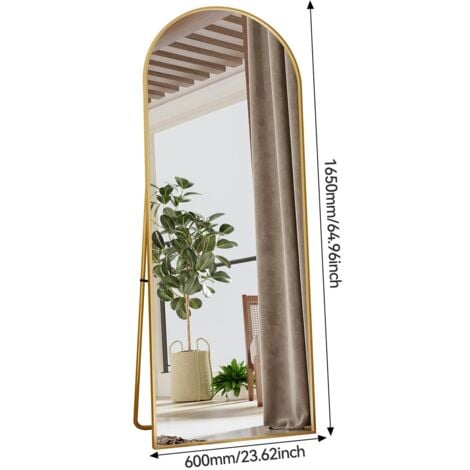 Specchio da terra 165 x 60 cm, grande specchio da pavimento, specchio a figura intera, specchio da parete per camera da letto, spogliatoio e specchio da parete con cornice sottile, semicerchio - Oro