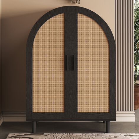 Scarpiera in rattan con 2 ante e ripiano regolabile. per corridoio. soggiorno e camera da letto, noce