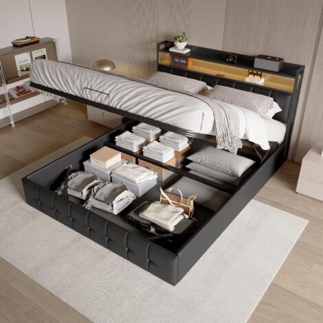 Yaheetech Struttura Letto Matrimoniale 140 x 200 cm a Piattaforma in Metallo Senza Testiera 36,5 cm di Altezza con Contenitore per Camera da Letto in Ferro Battuto Nero