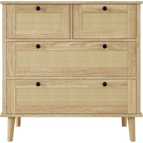 FORTE CALASETTA Cassettiera 50 Stile Bohémien - Credenza 4 Cassetti In Legno Di Quercia - 50x109x41 Cm