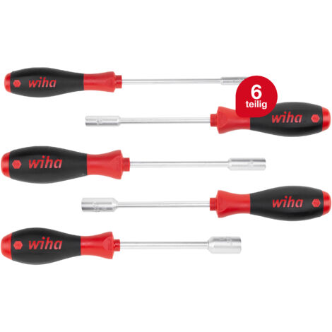 Wiha Schraubendreher Set SoftFinish® Sechskant-Steckschlüssel 5-tlg. ergonomischer Griff für kraftvolles Drehen I Allrounder für Industrie und Handwerk (01034)