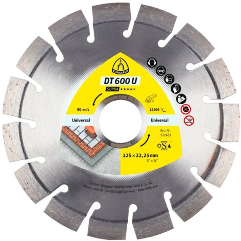 Diamanttrennscheibe DT 600 U Supra D.125mm Bohr.22,23mm 9mm 20mm KLINGSPOR