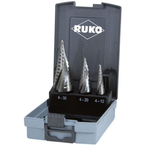 RUKO 101026RO Stufenbohrer-Set 3teilig 4 - 12 mm, 4 - 20 mm, 4 - 30 mm HSS   3-Flächenschaft 1 Set