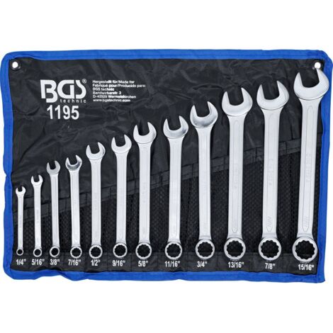 Bgs Technic – BGS Maul-Ringschlüssel-Satz 12-tlg. – Chrom-Vanadium-Stahl – Ringende 15° abgewinkelt – Zwölfkant Abtriebsprofil – In Tetron-Rolltasche (1/5)