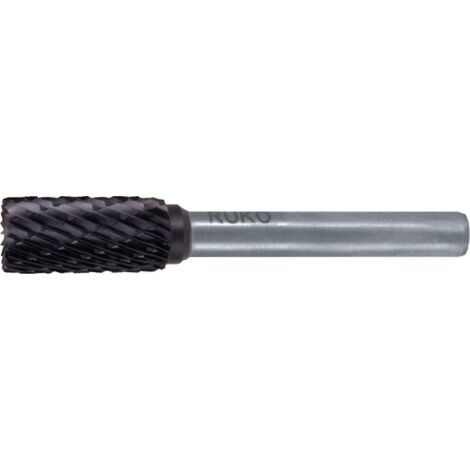 RUKO Hartmetall-Frässtift ZYA Ø 10 mm Kopflänge 20 mm Schaft-Ø 6 mm TiCN Verzahnung KVZ 4 mit Stirn - 116017TC