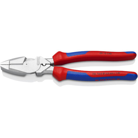 KNIPEX 09 15 240 Kraft-Kombizange "Lineman's Pliers" amerikanisches Modell mit Mehrkomponenten-Hüllen verchromt 240 mm