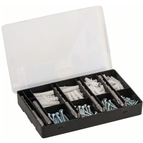Bosch Fixier-Set 173-teilig, Bohrer, Dübel, Schrauben, Bits in handlicher Sortierbox. (1/4)