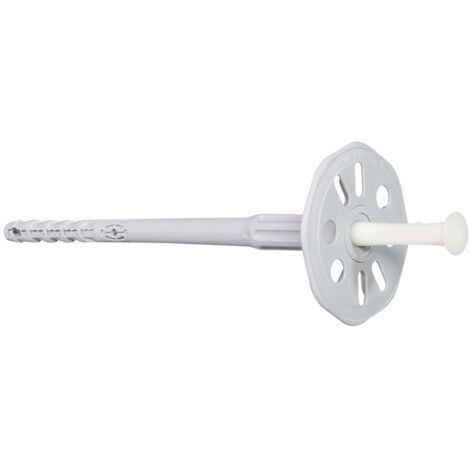 Fischer Dämmstoffdübel mit Kunststoffnagel PN8/100 - Dämmstoffteller mit Nagel für Dämmung bis 190mm, weiß