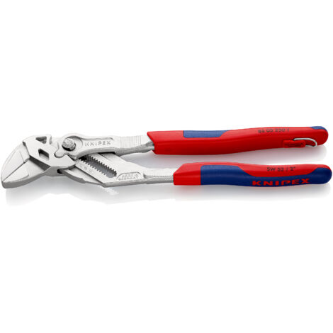 KNIPEX 86 05 250 T Zangenschlüssel Zange und Schraubenschlüssel in einem Werkzeug mit Mehrkomponenten-Hüllen, mit integrierter Befestigungsöse zum Anbringen einer Absturzsicherung verchromt 250 mm
