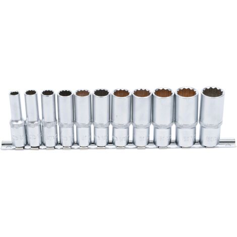 Steckschlüssel-Einsatz-Satz Zwölfkant, tief Antrieb Innenvierkant 10 mm (3/8") SW 8 - 19 mm 11-tlg. (1/8)