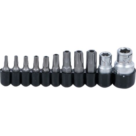 BGS Bit-Satz Antrieb Außensechskant 6,3 mm (1/4") / 10 mm (3/8") T-Profil (für Torx) mit Bohrung 11tlg. - 786 (1/3)