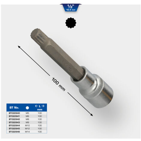 BRILLIANT TOOLS 1/2" Vielzahn-Bit-Stecknuss 100 mm lang M8 - BT022942 (1/5)